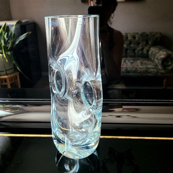 Krosno large 12'' tall clear art glass vase. Poland. - Picture 2 of 3